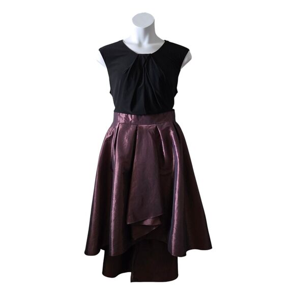 SLNY Fit Flare Midi High Low Satin Party Dress I Plus 20W I Black Bronze Shimmer - Picture 3 of 8